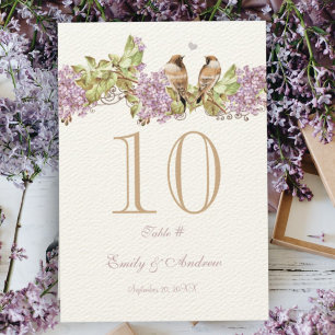 Lavender Lilac Love Bird Wedding Tischnummer Card