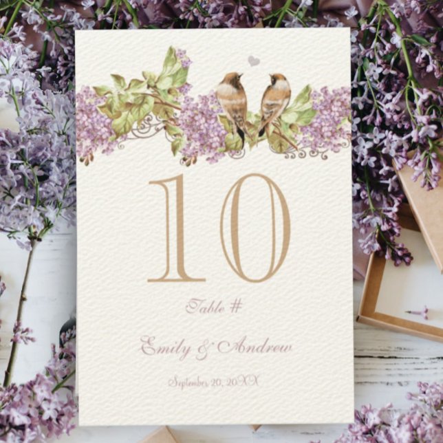 Lavender Lilac Love Bird Wedding Tischnummer Card (Von Creator hochgeladen)