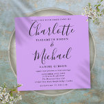 Lavender Lilac Orchid Elegante Script Wedding Einladung<br><div class="desc">Diese stilvolle Hochzeitseinladung mit eleganten Stilnamen kann mit Ihren Hochzeitsdetails in schicker Typografie auf lavender lila Orchideenhintergrund personalisiert werden. Sie können die Hintergrundfarbe an Ihr Hochzeitstil anpassen. Entwickelt von Thisisnotme©</div>