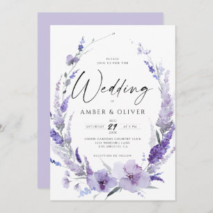 Lavender Lilac Violet Moderne Hochzeit Einladung