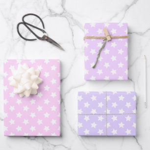Lavender Lilac White Stars Polka Dots Geschenkpapier Set