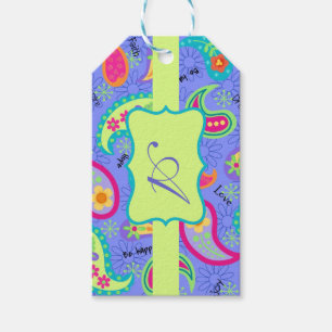 Lavender Lime Green Monogram Modern Paisley Geschenkanhänger