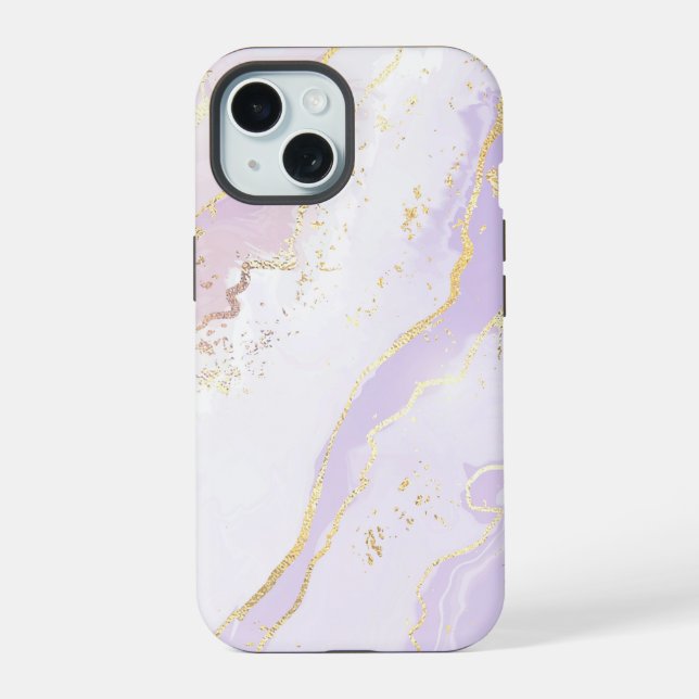 Lavender Liquid Marble iPhone 15 Hülle (Rückseite)