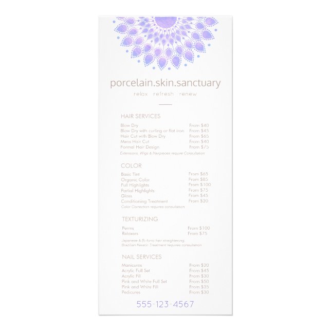 Lavender Lotus Natural Wellness-Center Salon Preis Werbekarte (Vorne)