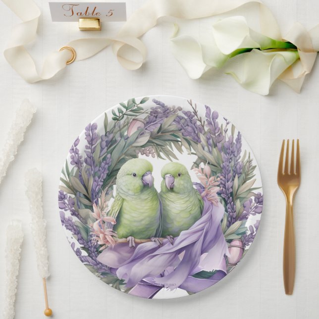 Lavender Lovebirds Pappteller (Hochzeit)