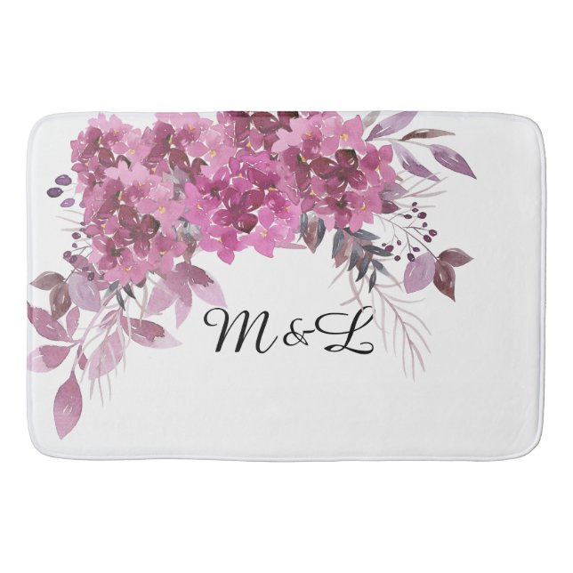 *~* Lavender Magenta Monogram Hydrangea Romantisch Badematte (Vorderseite)
