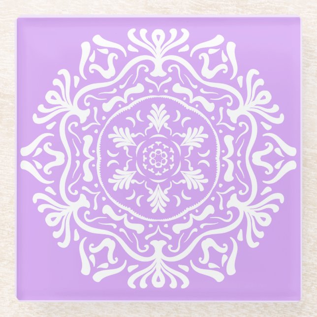 Lavender Mandala Glasuntersetzer (Vorderseite)
