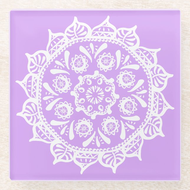 Lavender Mandala Glasuntersetzer (Vorderseite)