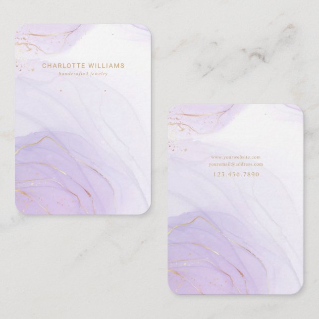 Lavender Marble Gold Juwelier Display Card Visitenkarte (Vorne/Hinten)
