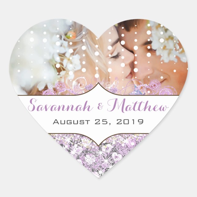 Lavender Märchenleuchten und Stars Hochzeit Herz-Aufkleber (Vorderseite)