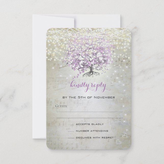 Lavender Märchenleuchten und Stars Hochzeit RSVP Karte (Vorderseite)