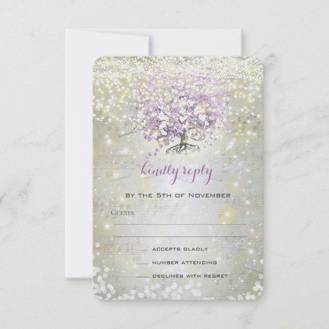 Lavender Märchenleuchten und Stars Hochzeit RSVP Karte (Vorderseite)