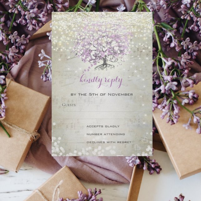 Lavender Märchenleuchten und Stars Hochzeit RSVP Karte (Von Creator hochgeladen)