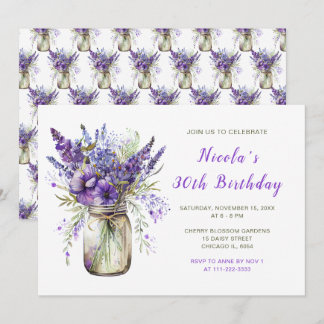 Lavender Mason Jar Birthday Party Einladung
