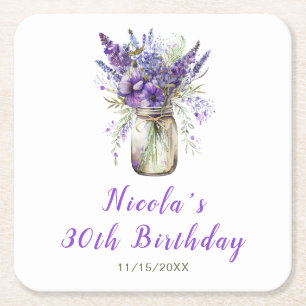 Lavender Mason Jar Birthday Rechteckiger Pappuntersetzer