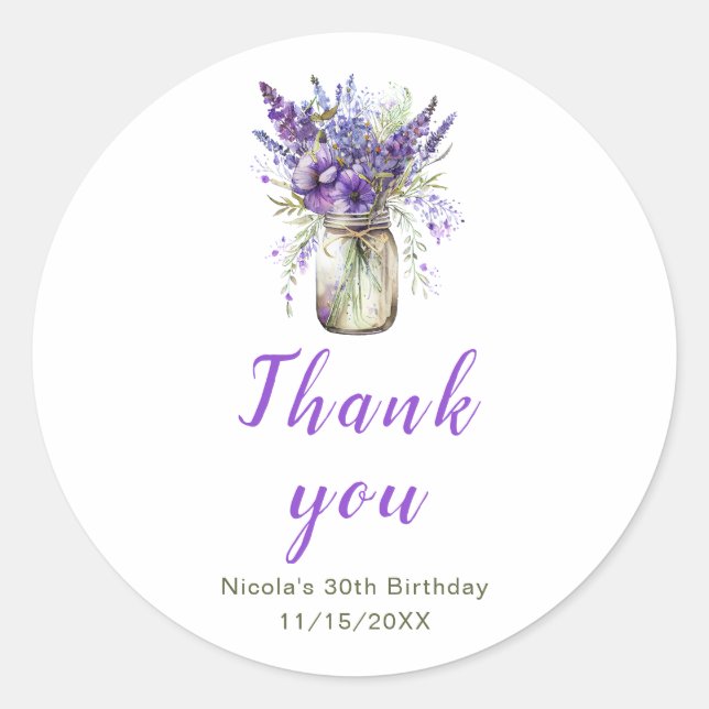 Lavender Mason Jar Birthday Runder Aufkleber (Vorderseite)
