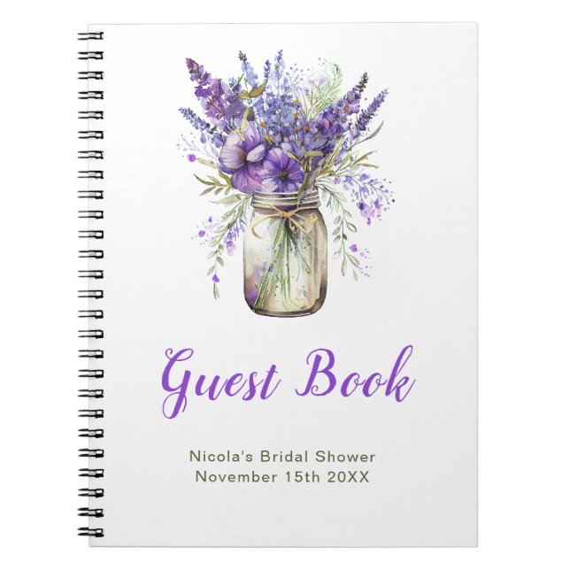 Lavender Mason Jar Bridal Shower Guest Book Notizblock (Vorderseite)
