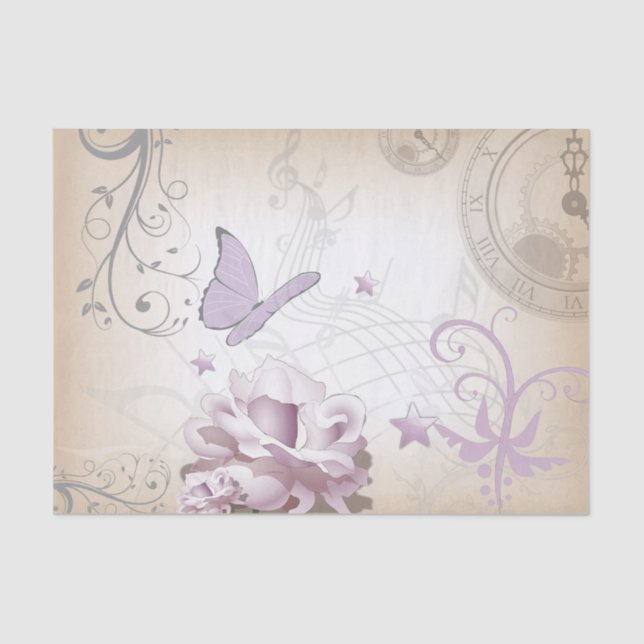 Lavender-Mauve & Beige Vintager alter Schmetterlin Seidenpapier (Vorderseite)