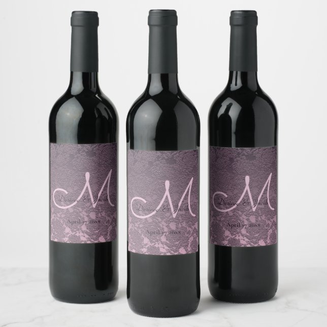 Lavender Mauve Lila Wedding Reception Monogram Weinetikett (Flaschen)