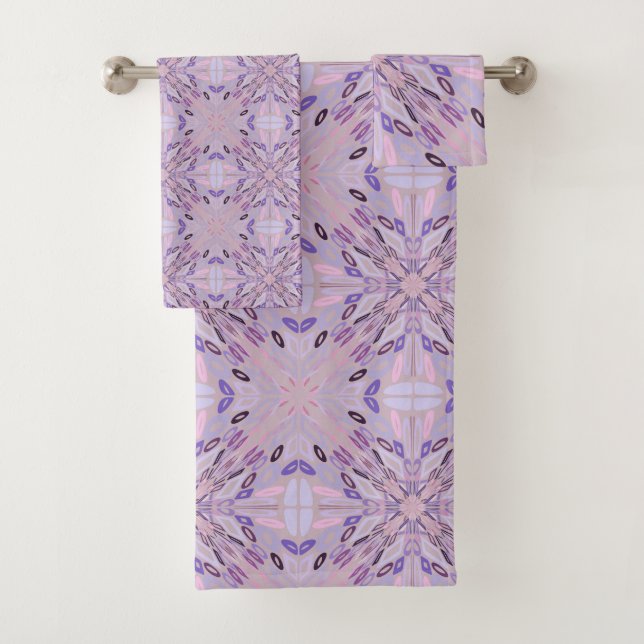 Lavender Mauve Pink Lila Geometrie Abstrakte Kunst Badhandtuch Set (Insitu)