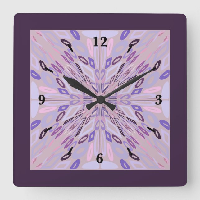 Lavender Mauve Pink Lila Geometrie Abstrakte Kunst Quadratische Wanduhr (Vorderseite)