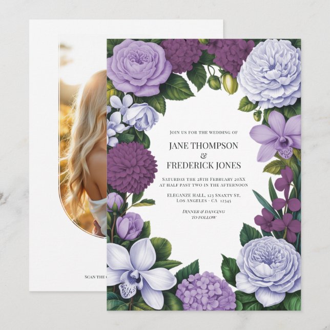 Lavender, Mauve & Plum Floral Wedding Einladung (Vorne/Hinten)