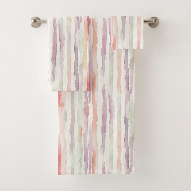 Lavender Melon Pink White Stripes Badhandtuch Set (Insitu)