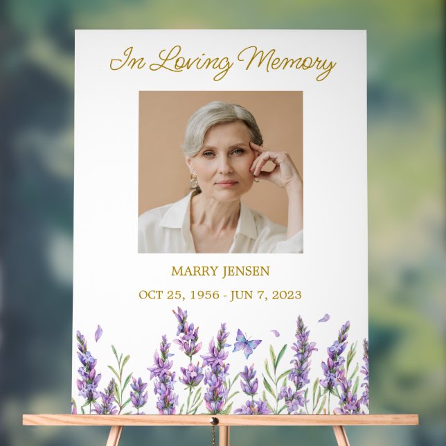 Lavender Memorial Photo Funeral Acrylschild (Neutral)