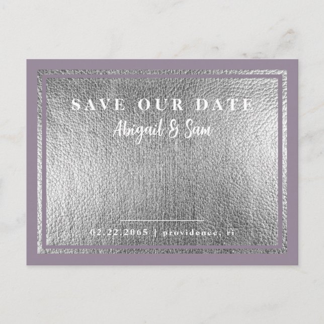 Lavender Metallic Silver Wedding Rettete unser Dat Postkarte (Vorderseite)