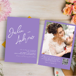 Lavender Minimal-Script QR-Code-Foto Hochzeit Einladung
