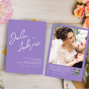 Lavender Minimal-Script QR-Code-Foto Hochzeit Einladung