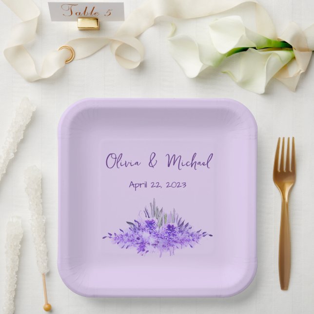 Lavender minimalistisch elegante Hochzeitspapier-T Pappteller (Hochzeit)