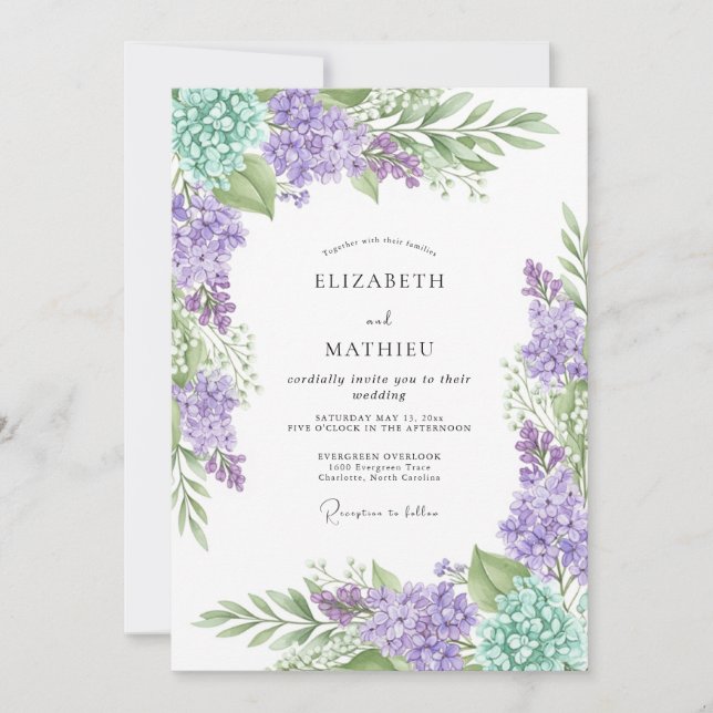 Lavender Mint Delicate Spring Wedding Einladung (Vorderseite)