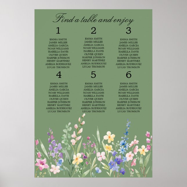 Lavender Mint Floral Wedding Seating Chart Poster (Vorne)