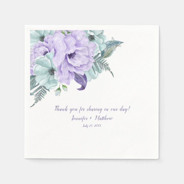 Lavender Mint Lila Watercolor Peonies Empfang Serviette (Vorderseite)