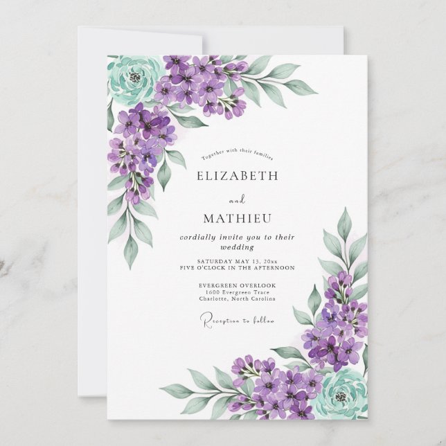 Lavender Mint Lovely Spring Wedding Einladung (Vorderseite)