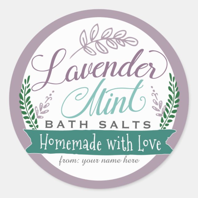 Lavender Minze Bath Salt Labels für hausgemachte G Runder Aufkleber (Vorderseite)