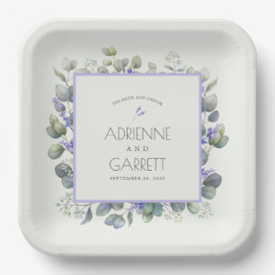 Lavender mit Eukalyptus Greenery Square Wedding Pappteller