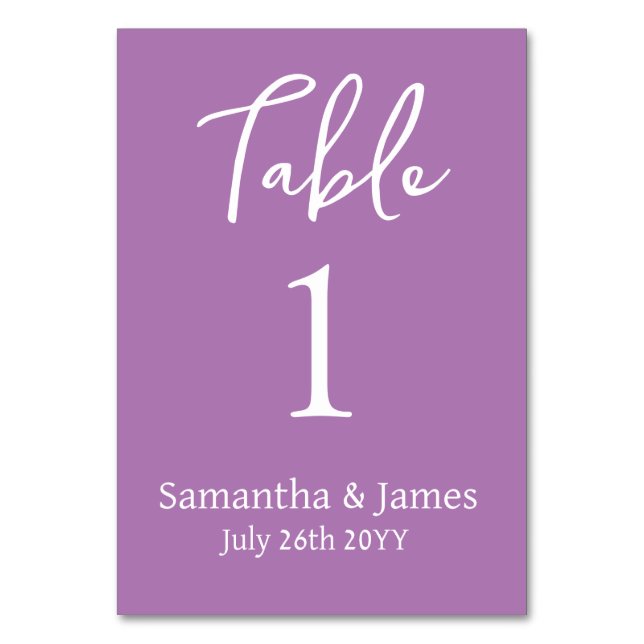 Lavender Modern Elegance Wedding Tischnummer (Rückseite)