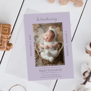 Lavender Modern Foto Geburtserklärung Ankündigung