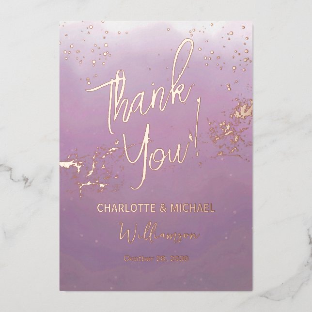 Lavender Modern Ombré Foto Overlay Wedding Danke Folieneinladung (Vorderseite)