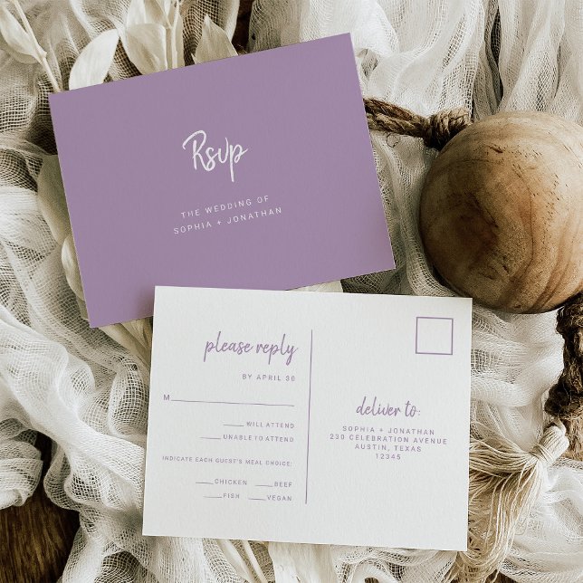Lavender Modern Script Wedding Meal Choice UAWG Postkarte (Von Creator hochgeladen)
