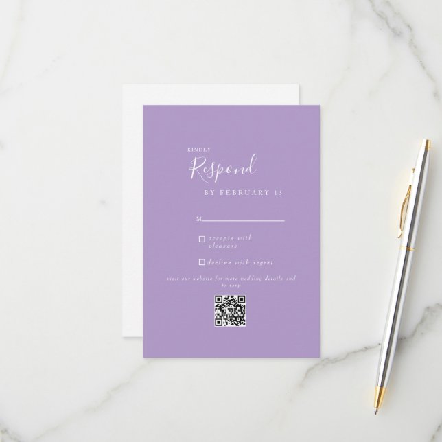 Lavender Modern Wedding QR Code UAWG RSVP Karte (Vorderseite/Rückseite Beispiel)