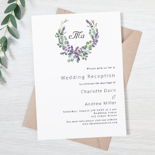 Lavender monogram Wappen violett Hochzeitsempfang Einladung