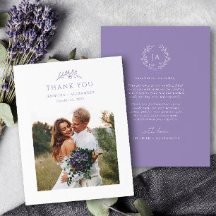 Lavender Monogram Wedding Dankeschön Card Dankeskarte