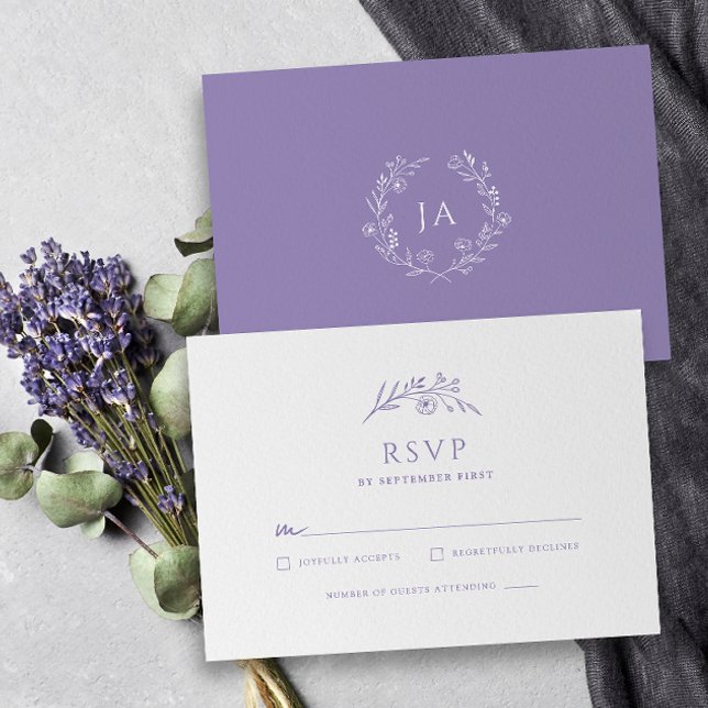 Lavender Monogram Wedding RSVP Karte (Von Creator hochgeladen)