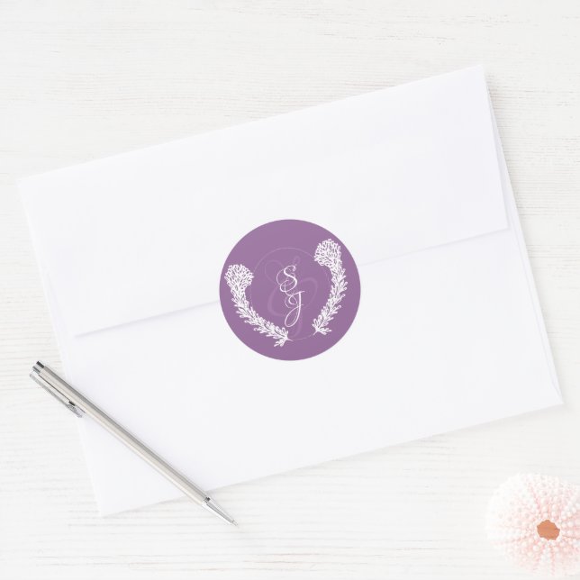 Lavender Monogram Wedding Runder Aufkleber (Umschlag)