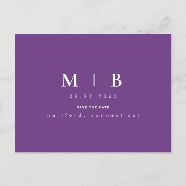 Lavender Monogram Wedding Save the Date Postkarte (Vorderseite)