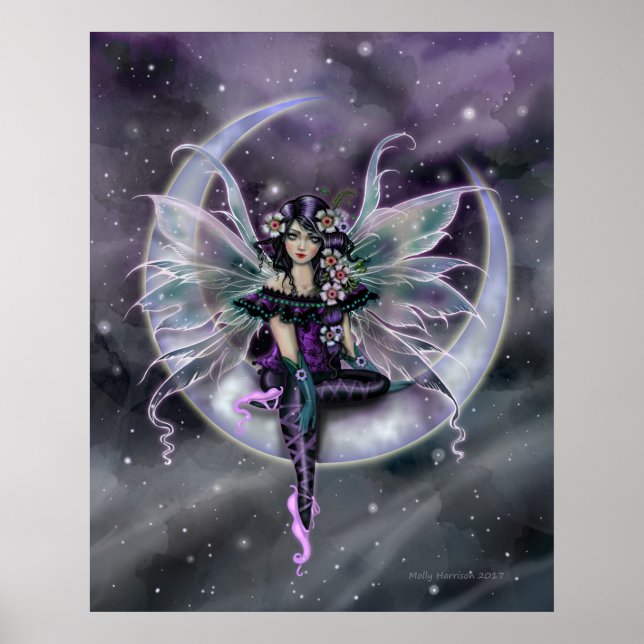 Lavender Moon Faige auf Crescent Moon Fantasy Art Poster (Vorne)