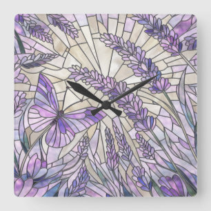 Lavender Morning Bliss - Mosaikkunst Quadratische Wanduhr
